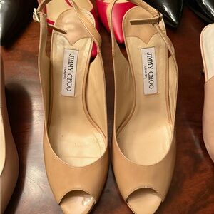 Jimmy Choo Beige Peep-Toe Heels